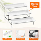 Lifewit 3 Tier Serving Tray, 36 x 17 cm/14 x 6.5" White Plastic Tiered Food Serving Platters, Tiered Tray Stand for Party with Black Collapsible Metal Stand, Dessert Display Stand for Cookies/Crackers - size: 14" x 6.5", style: Basic