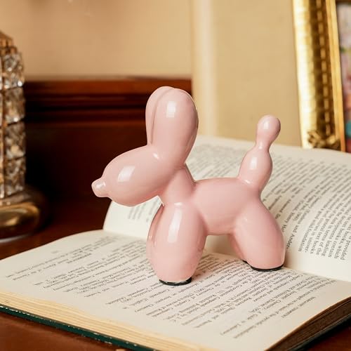 Small Balloon Dog Statue Decor, Modern Ceramic Animal Statues Decorative Ornaments for Living Room Bedroom Bookshelf Coffe Table and Office Display (Pink) - color: Pink