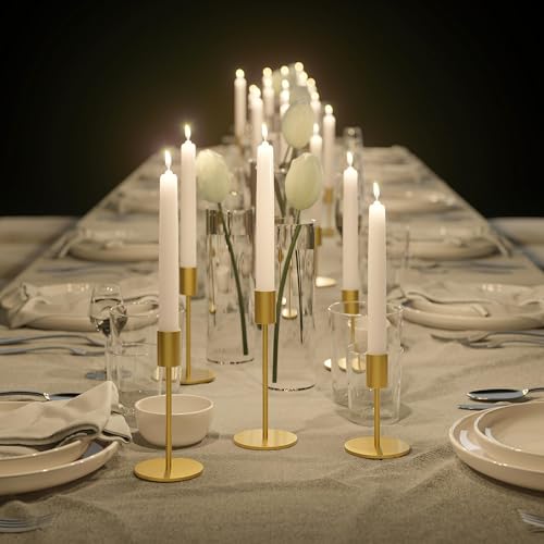 FSyueyun Gold Candle Holder Taper Candle Holders, Set of 3 Candle Stick Holders Decor for Mantel Table Centerpiece, Used for Wedding, Dinning, Housewarming Gift - color: Gold, size: Set of 3