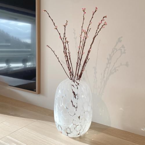 White Glass Vase, Large Glass Vase for Flowers, Modern Flower Vases, Tall Floor Vases for Living Room, Dining Table, Mantle, Shelf, Wedding, Office, 10 Inches - color: White