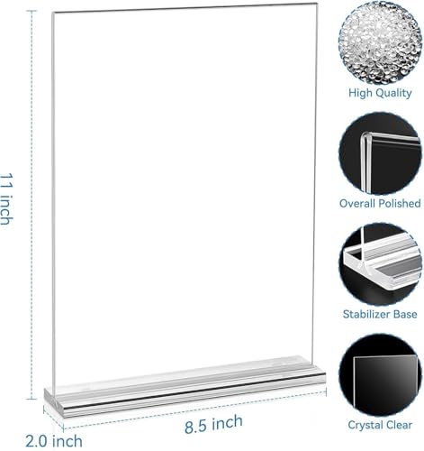EHWINE Acrylic Sign Holder 8.5 x 11, 10 Pack Double-Sided Stand up Table Top Sign Holders, Clear Acrylic Picture Frame Menu Flyer Paper Holder Display Stand for Office Business Store Wedding Party