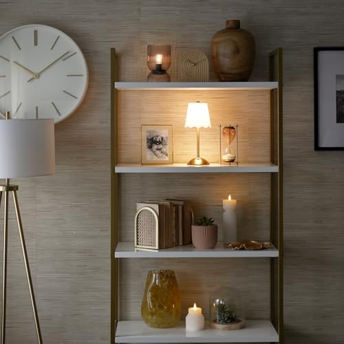 Home Decor Series Gold Natural Rattan Tabletop Bookends - Non-Skid Book Organizer for Home Office Shelf Bedroom Library Decor