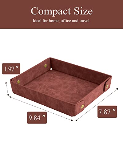 CASIRENA Faux Leather Valet Tray Organizer for Men - Catch-All Tray for Entryway Table Key, Wallet, Watch, Coin Change, Phone, Dresser EDC Dump Jewelry, Bedside Nightstand Desk-top - color: Brown, size: Rectangle