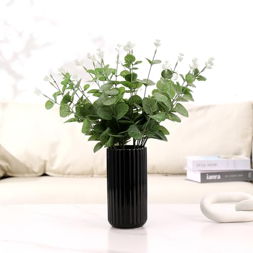 Black Ceramic Vase for Flowers, Modern Black Vase for Home Decor, Tall Ribbed Vase for Living Room, Office, Mantel, Bookshelf, Dining Table, 8 inches - color: Black, size: Tall Cylinder