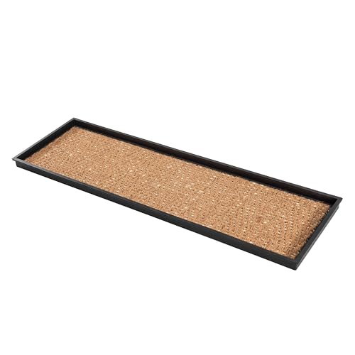 Anji Mountain Heavy Duty Waterproof Rubber Shoe Storage Mat Organizer/Boot Storage Tray Multi Use For Entryway with Coir, Tan and Khaki Insert , Fits 4 Pair (46.5" Wide) - color: Tan and Khaki, size: 46" x 14" x 1.5"