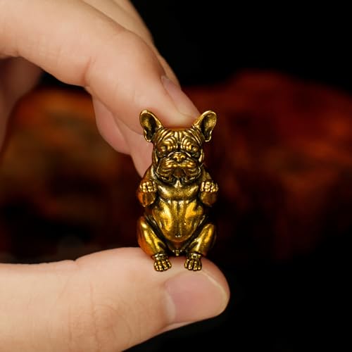 CHOVY Vintage Brass French Bulldog Figurine - Handmade Sitting Dog with Raised Front Leg, Solid Metal Collectible Sculpture, Retro Desk Art for Office, Shelf & Pet Lover's Curio Collection - color: French Bulldog