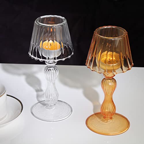 Gurfuy Desk Lamp Shaped Glass Candle Holder - Glass Hurricane Candleholder Crystal Decorative Candle Stand for Table Wedding Dinning Centerpieces Party Supplies Festival Decor Clear - color: Clear