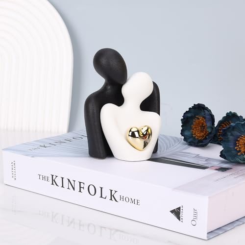 Mini Couple Statue - Ceramic Romantic Couple in Love Figurines for Decor Bedroom, TV Cabinet, Wedding Valentines Gift, Small Knick Knacks for Home Decor Shelve (3.15" Black White) - color: 3.15" Black White