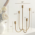 Perfnique 5-Candle Iron Candelabra, 17 Inch Antique Brass Gold Candle Holder, Hand-Forged Cast Gold Candle Holder for Wedding, Event, Christmas & Dining, Table Centerpiece Décor
