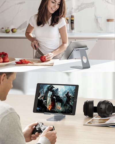 OMOTON Tablet Stand Holder Adjustable, T1 Desktop Aluminum Tablet Dock Cradle Compatible with iPad Air/Mini, iPad 10.2/9.7, iPad Pro 11/12.9, Samsung Tab and More, Grey - color: Grey