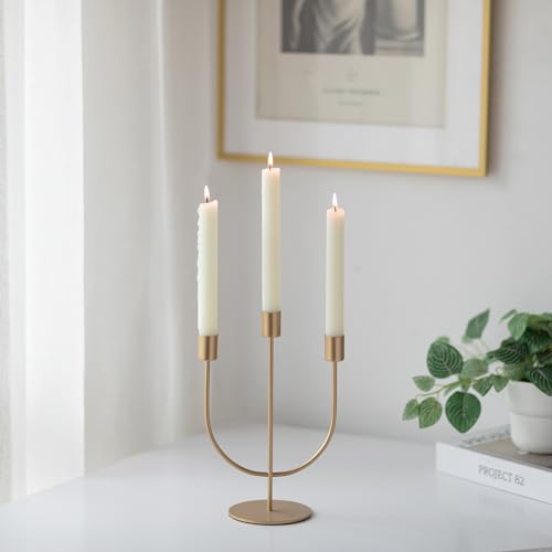 Sziqiqi Gold Candlestick Candle Holders - Candlesticks Candelabra Centerpiece for Tables 3-stem Taper Candle Holder Metal Candleholders for Christmas Wedding Fireplace Mantle Decorations - color: Gold, size: 1 Pc
