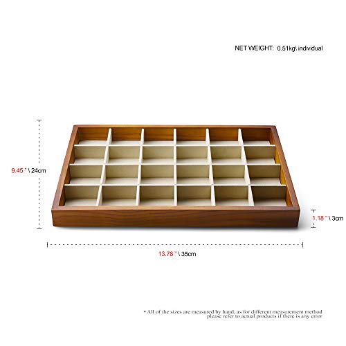 Oirlv 24 Grid Wood Jewelry Tray Microfiber Interior Jewelry Drawer Organizer Showcase Display Box Ring Earrings Holder - color: Creamy-white 24 grid tray