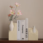Ceramic Vase Bookends for Shelves, Modern Decorative Bookends with Flower Vase, Aesthetic Bookshelf Decor Book Ends with 2 Artificial Tulip Flowers