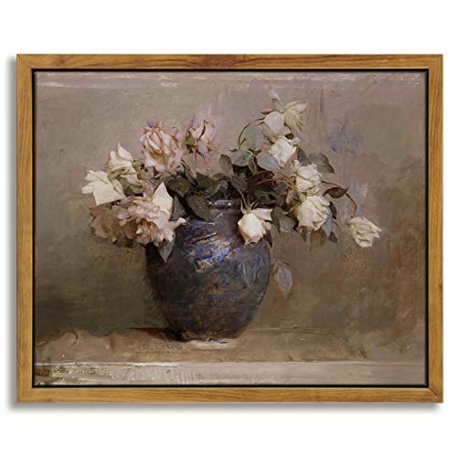 InSimSea Framed Canvas Print , Roses in Vase Classical Oil Paintings for Wall Decorations Canvas wall art for Bedroom Living Room Bathroom Decor ,Farmhouse Decor 8x10in - color: Roses in Vase, size: 10"L x 8"W