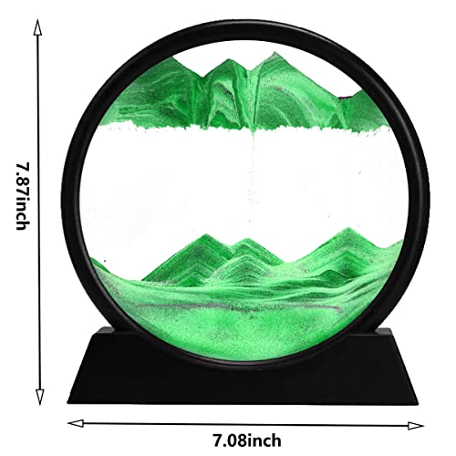 rysnwsu 3D Dynamic Sand Art Liquid Motion, Moving Sand Art Picture Round Glass 3D Deep Sea Sandscape in Motion Display Flowing Sand Painting Relaxing Desk Toys (Green, 7'') - color: Green, size: 7''