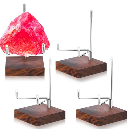 Wenqik 4 Pcs Crystal Display Stand Adjustable Metal Arms Small Rock Display Stand with Wooden Base Geodes Rock Agate Mineral Easel Holder for Collectibles(3.15 x 3.15 x 4.65 Inch) - size: 3.15 x 3.15 x 4.65 Inch