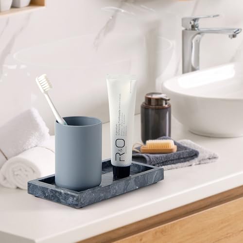 Natural Small Marble Vanity Tray, Luxury Stone Organizer for Bathroom & Kitchen | Holds Soap Dispenser, Jewelry, Perfume | Non-Resin, Non-Ceramic Décor - color: Black, size: 7.9" x 4.3" x 0.8"
