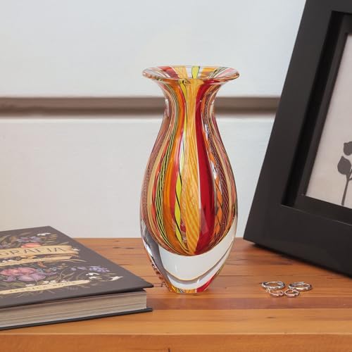 Ca D Oro Small Glass Vase Boho with Red/Yellow Canes Hand Blown Murano-Style Art Glass - Model Nº 2 - color: Small Red Model 2