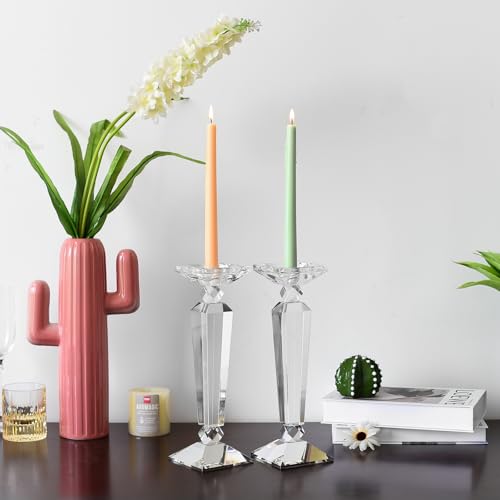 Crystal Candle Holders Set of 2,Crystal Taper/Pillar Candlestick Holders,Ultra Elegant & Modern Centerpiece Home Décor,Wedding(12inch Tall) - size: 12"