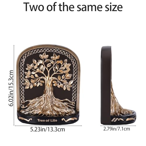 Tree of Life Bookends Set, 2 Heavyweight Bookends, Black and Gold Finish, Perfect for Bookshelves and Bookcases, Ideal for Office, Library, or Living Room Coffee Table Decor. - color: A-bg