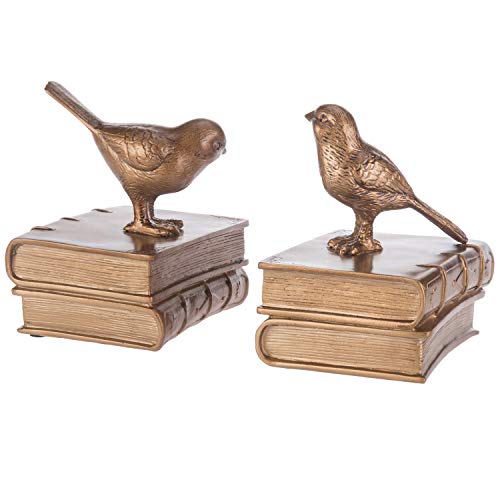 MyGift Gold Bird Bookends Decorative for Heavy Books, Brass Book Ends for Shelves, Vintage Resin Bookends, 1 Pair - color: Gold