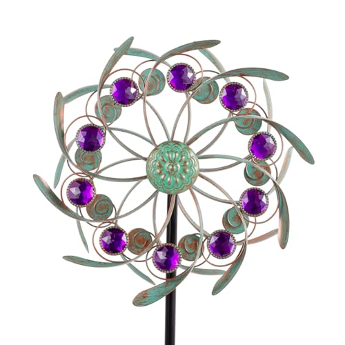Viveta Outdoor Wind Spinners, 13" Metal Wind Sculpture with Stable Stake, Double-Sided Windmill,Wind Spinner for Yard and Garden - color: 2-green Purple