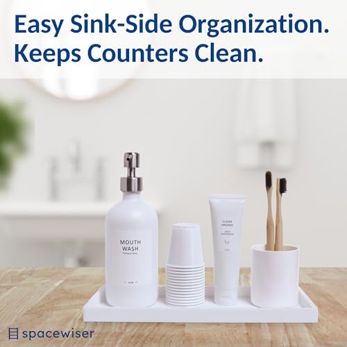 Spacewiser Countertop and Vanity Tray - 11.7" Silicone Bathroom Tray Countertop, Dish Soap Trays for Kitchen Counter, Bathroom Counter Organizer Accessories Caddy, Shower Trays Makeup Mat Oil, White - color: White, size: Large 11.7”