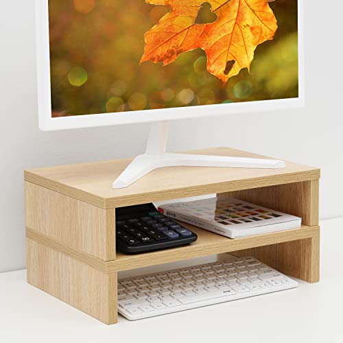 TEAMIX Wood Monitor Stand Riser - 2 Pack Adjustable Dual Monitor Riser for Laptop/PC - color: Maple