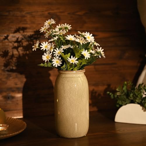 VICTOR & TERESA Rustic Large Green Vase for Home Decor, 10'' Tall Ceramic Vases for Flowers, Farmhouse Decorative Vases for Pampas Grass, Table, Mantel, Living Room, Centerpieces - color: Green, size: Large-10''