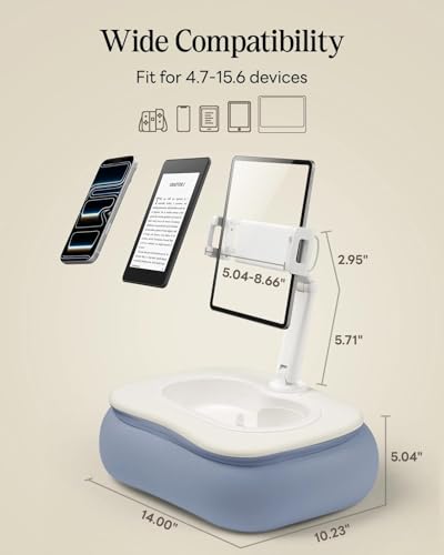 SAIJI Tablet Pillow Stand for Bed, Stable iPad Holder with Food-Grade Snack Bowl, Adjustable Kindle Pillow Stand for Reading, Suit for 4.7-15.6" Kindle,iPad,iPhone,Tablet,Blue - color: Blue