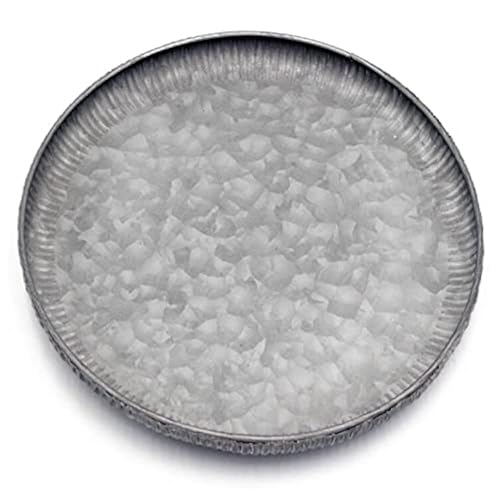 Funerom 9.8 inch Small Round Galvanized Metal Tray Decorative Tray Corrugated Edges - size: 9.8"