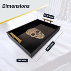 Gothic Skull Serving Tray with Gold Handles – Black Gloss Wooden Ottoman Tray for Coffee Table, Bar, or Kitchen – Elegant Gothic Decor & Unique Gift for Halloween, Horror & Alternative Style Lovers - style: SKULL