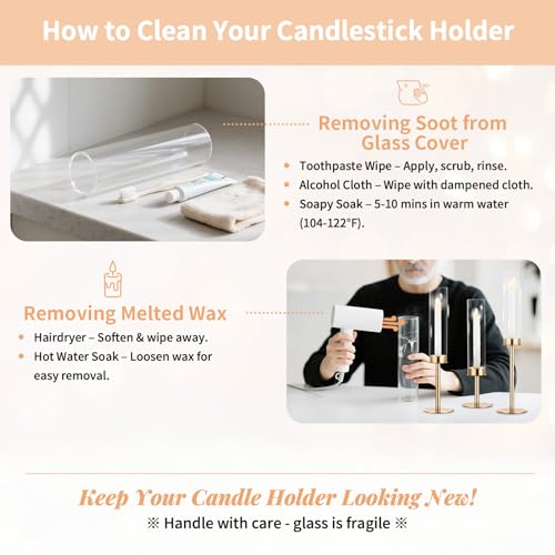 NUPTIO Gold Candlestick Holders Bulk: Set of 18 Glass Hurricane Taper Candle Holders - Decorative Candle Stick Stand for Fall Christmas Fireplace Dining Table Decor - size: 14 & 16 & 18 in
