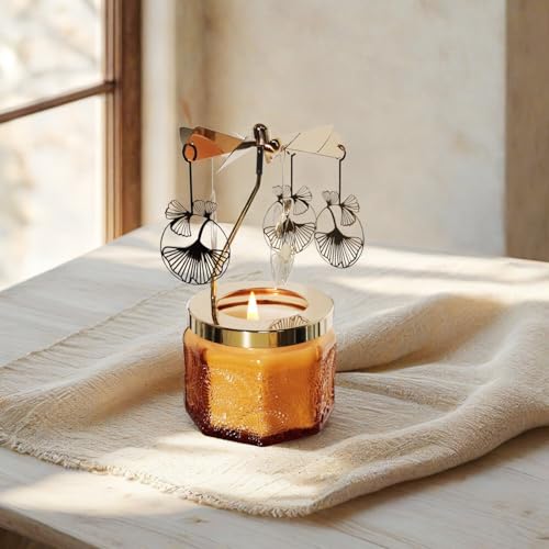 kingnero Lavender Scented Candle Carousel Rotary Candle Holder Spinning Tea Light Holder Birthday Gifts for Women, Mom, Wife, Girlfriend, Sister, Female Friends, (Ginkgo Leaf) - color: Ginkgo Leaf