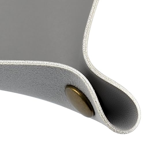 Decorative Foldable Valet Tray Artificial Leather Catchall Holder Small Desk Table Organizer Tray for Jewelry, Keys, Watches, Coins (Light Gray)