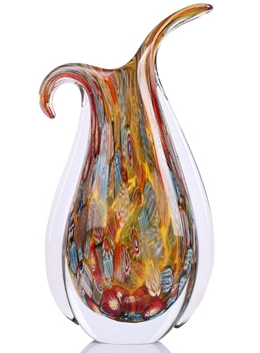 Blown Glass vase, Unique Murano Style Glass Art Deco vase for Living Room TV Stand, Table Setting, Office, Room and Desktop Decorations and Ornaments. - color: Color