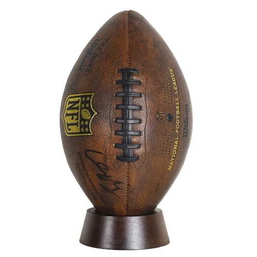 HillSpring Football Display Stand, Wooden Display Holder for Rugby Ball, Basketball, Crystal Ball, Ostrich Eggs, Memorabilia Display Case, Round Reversible Cone Display Stand, 1 Pack