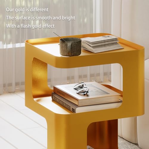Gold Side Table,Modern end Table with Storage,Unique nightstand,Metal Bedside Tables,Accent Table for Living Room,Bedroom,Couch.no Assembly Required - color: Gold