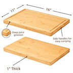 Allsum Bamboo Wood Cutting Boards for Kitchen, 1" Extra Thick Butcher Block with Juice Grooves & Handles Resisting to Warping and Cracking, Fancy Charcuterie Boards, 16"L x 11"W - size: 16"L x 11"W