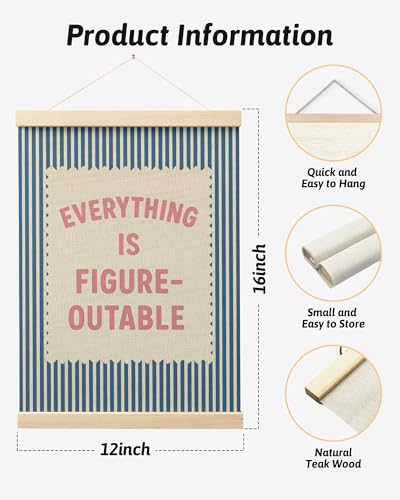 FGFK Everything Is Figureoutable Inspirational Wall Art Poster Hanger Frame, Retro Pink and Blue Positive Affirmations Canvas Prints Framed Wall Decor for Home Classroom Office, 12x16 Inch - color: Retro Postcard-Pink and Blue