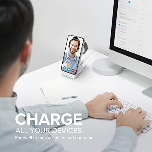 Wireless Charging Station, 3 in 1 Fast Wireless Charger Stand for Multiple Devices Apple Watch Ultra Series 11 10 9 8 7 6 SE 5 4 3 2, iPhone 17 16 15 14 13 12 11 Pro Max/Plus/Air/X/XS/XR/SE, Airpods - color: White