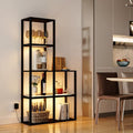 VILICK Display Shelf with LED Light Standing Floor Lamp with Glass Storage Shelves for Collectibles, 5 Tier Tall Corner Shelf Open Curio Cabinet for Living Room, Bedroom, Office, Home Decor