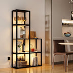 VILICK Display Shelf with LED Light Standing Floor Lamp with Glass Storage Shelves for Collectibles, 5 Tier Tall Corner Shelf Open Curio Cabinet for Living Room, Bedroom, Office, Home Decor