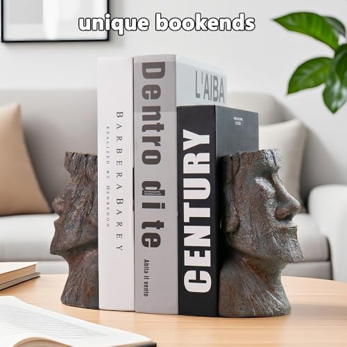 jinhuoba Decorative Bookends Easter Island Book Ends, Modern Book Holder Ends for Shelves, Novelty Heavy Duty Book Ends for Office Home Desk Bookshelf, 6.3" L x 6.7" H x 3.5" W, Resin
