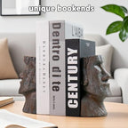 jinhuoba Decorative Bookends Easter Island Book Ends, Modern Book Holder Ends for Shelves, Novelty Heavy Duty Book Ends for Office Home Desk Bookshelf, 6.3" L x 6.7" H x 3.5" W, Resin