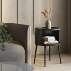 Modern Side Table,Round end Table with Open Storage,Metal nightstand,Bedside Table for Living Room,Bedroom - color: Black-round