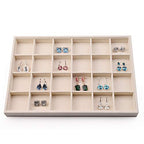 Oirlv Stackable Linen Jewelry Tray Adjustable 24 Grid Jewelry Storage Case for Drawer or Showcase - size: 24 Grids
