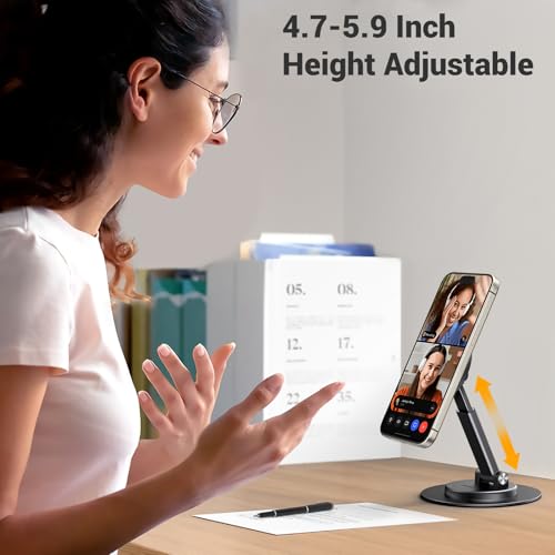 UGREEN Magnetic Phone Stand for MagSafe, Height Adjustable iPhone Stand for Desk with 360° Rotation Compatible for iPhone 17 Air 16 Pro 15 Pro Max 14 Plus 13 12 and MagSafe Case, Black - color: Black