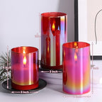 Eywamage Red Glass Flameless Pillar Candles with Remote, Flickering Christmas Battery LED Candles Holiday Decor Set of 3 - color: Red
