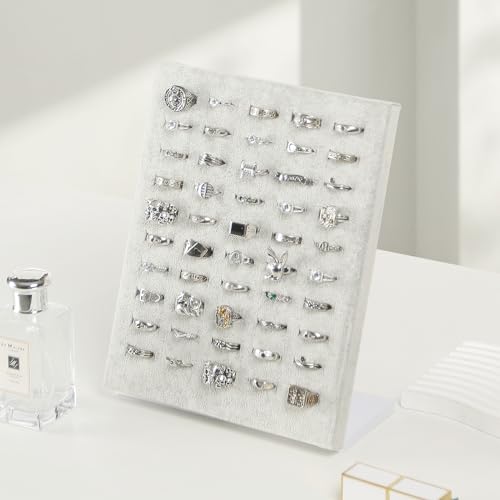 Coward Velvet Ring Holder Stand, 50 Slots Jewelry Ring Display Storage Holder, Finger Jewelry Pad Showcase Organizer for Home or Store Sell Show (Gray Velvet) - color: Gray Velvet, size: 1 pc